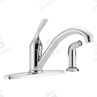 DELTA Low Arc Kitchen Faucet: Classic, Brass, Single-Post, Deck, 4 Mounting Holes, 1.8 gpm Flow Rate (MPN 400-DST). Key specifications — Series: Classic; Brand: DELTA.