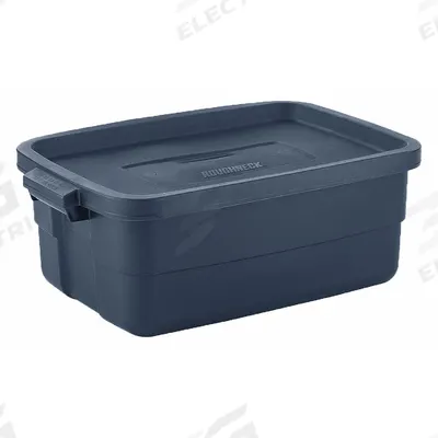 RUBBERMAID Storage Tote: 10 gal, 23 7/8 in x 15 7/8 in x 8 7/8 in, Dark Blue/Metallic Body - Colored Totes with Snap-On Lids