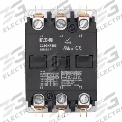 EATON Definite Purpose Magnetic Contactor: 3 Poles, 24V AC, 90 A - Non-Reversing Definite Purpose Contactors