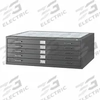 SAFCO PRODUCTS Flat File Cabinet: Black, 5 Drawers, 16 1/2 in Overall Ht, 41 1/2 in Overall Dp (MPN 4998BLR). Key specifications — attr988670: Powder Coated; attr988694: Steel; attr988691: Yes; attr988652: SAFCO PRODUCTS; attr988656: Black; attr988720: Handle.
