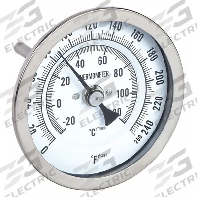 APPROVED VENDOR Dial Thermometer: 0°F to 250°F /-20°C to 120°C, 12 in Stem Lg - Back-Mount Fixed-Angle Thread-Mount Dial Thermometers