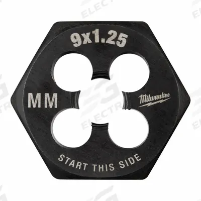 MILWAUKEE Hex Threading Die: M9x1.25 Metric, 1 in Hex Wd, Black Oxide Carbon Steel (MPN 49-57-5347) - Solid Hex Rethreading Dies