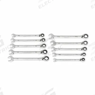 GEARWRENCH Combination Ratcheting Wrench Set: Alloy Steel, Full Polish Chrome, Std - SAE 12-Point Ratcheting Combination Wrench Sets