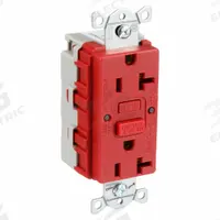 HUBBELL GFCI Receptacle: Decorator Duplex, 5-20, Red, GFCI, 125V AC, 20 A, 2 Pole / 3 Wire (MPN SNAPGF20R)