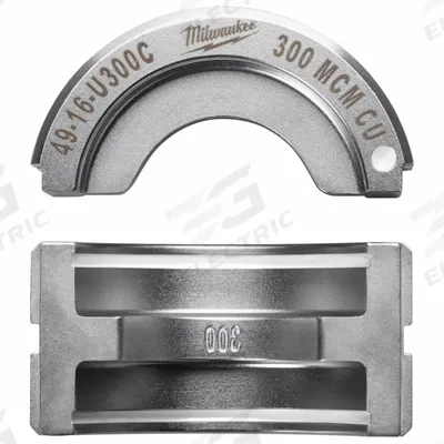 MILWAUKEE Upper and Lower Crimping Die: 300 kcmil, U Style Dies - Milwaukee Replacement Crimping Dies