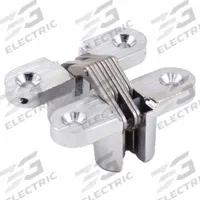 LAMP Concealed Hinge: Zinc, 1 3/4 in Leaf Ht, 1/2 in Leaf Wd, 44 lb Load Capacity, 2 Holes per Leaf (MPN R-45). Key specifications — Material: Zinc; Brand: LAMP; Finish: Satin Chromium-Plated.
