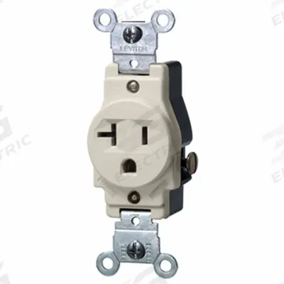 LEVITON Receptacle: Single, 5-20, Light Almond, 125V AC, 20 A, 2 Pole / 3 Wire (MPN 5801-T) - General Purpose Receptacles