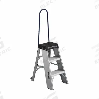 LOUISVILLE LADDER Step Stool: 3.3 ft Overall Ht, 375 lb Load Cap, 3 Steps, Aluminum - Folding Rolling Step Stools