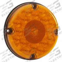 GROTE Stop/Turn/Tail Light: LED, Turn Signal Light, Amber, Round, 7 in Overall Dia, 7 in Overall Ht (MPN 55983). Key specifications — Standards: FMVSS 108; Electrical Connection: Male Bullet; Brand: GROTE; Installation Type: Permanent; Lens Color: Amber; Mount Type: Screw; Lighting Technology: LED; Light Type: Turn Signal Light.
