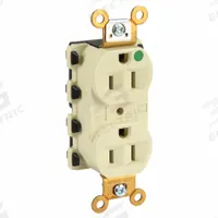 HUBBELL Receptacle: Hospital Grade Fed. Spec., Duplex, 5-15R, Ivory, 125V AC, 15 A, 2 Pole / 3 Wire (MPN SNAP8200IA)