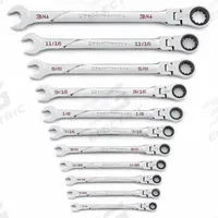 GEARWRENCH Combination Ratcheting Wrench Set: Alloy Steel, Full Polish Chrome, 11 Tools, Std (MPN 86247). Key specifications — attr309581: Full Polish Chrome; attr309580: Alloy Steel; attr309571: No; attr309583: No; attr309587: Yes; attr324931: GEARWRENCH.