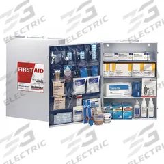 FIRST AID ONLY First Aid Kit and Housing: 593 Components, ANSI/ISEA Z308.1-2015, Type I/II, Class B (MPN 59395). Key specifications — ANSI Standard Met: ANSI/ISEA Z308.1-2015; Adhesive Bandages Included: (150) Bandages; Oral and Inhalant Medicinals Included: (50) Antacids; Topical Medicinals Included: (25) Triple Antibiotic Ointments; Wound Dressings Included: (2) Non-Stick Pads; Unitized: Bulk.