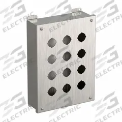 HAMMOND Push Button Enclosure: 30mm, 12 Holes, 316 Stainless Steel, NEMA 3R/4/4X (MPN 1435S16O). Key specifications — attr211299: HAMMOND; attr1043605: Washdown-Corrosion-Resistant.