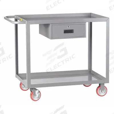 LITTLE GIANT Utility Cart: 1,200 lb, 48 in L x 24 in W Shelf, 2 Shelves, Gray - Utility Carts With Lockable Drawer