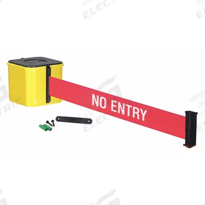 RETRACTA-BELT Wall Mounted Retractable Belt Barrier: Removable Mounting Plate, 20 ft Belt Lg - Wall-Mount Retractable Belt Barriers