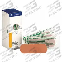 FIRST AID ONLY Adhesive Bandage: Strip Bandages, 1 in Wd, 3 in Lg, Not Metal Detectable, Plastic (MPN FAE-3002). Key specifications — Product Type: Strip Bandages; Unitized: Unitized; Water Resistance: Water Resistant; Brand: FIRST AID ONLY; Latex Content: Latex Free; Metal Detectable: Not Metal Detectable; Package Type: Box; Manufacturer Part Number: FAE-3002.