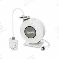 HUBBELL WIRING DEVICE-KELLEMS Extension Cord Reel: Ratchet Lock, 45 ft Cord Lg, 12 AWG, SJO, 5-20P (MPN HBLIWC45123R220HG). Key specifications — Retractable Cord Ending NEMA Configuration: 5-20R; Feeder Cord Ending NEMA Configuration: 5-20P; Brand: HUBBELL WIRING DEVICE-KELLEMS.