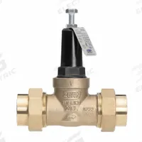 WILKINS Water Pressure Reducing Valve: FNPT x FNPT, 1 in Pipe Size, Cast Bronze, 25 psi to 75 psi (MPN 1-20XLDU). Key specifications — Brand: WILKINS; Union Type: Double Union; Low-Lead Compliance: Low-Lead Compliant.