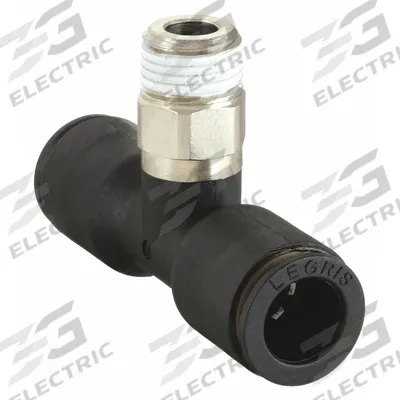 LEGRIS Push-Fit Tee Fitting: 6 mm OD x 6 mm OD x 1/8 in Pipe Size, Tube x Tube x MBSPT - Nylon & Nickel-Plated Brass Tube Fittings