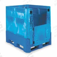BUCKHORN Collapsible Bulk Container: 41.7 cu ft, 48 in x 40 in x 46 in, Lid Not Included, Blue (MPN BG4840460263000). Key specifications — Brand: BUCKHORN; Stackable: Stacking Capable; Shape: Rectangular; Fork Entry: 4-Way Entry; Container Wall Type: Solid; Mobility: Stationary; Collapsible: Collapsible; Fork Pockets: Fork Pockets Included.