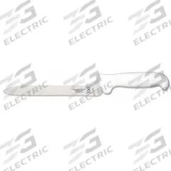 MERCER CUTLERY Utility Knife: Sharp Edge/Wavy Edge, 8 in Overall Lg, Steel Blade, White Handle (MPN M18130). Key specifications — Sub-brand: Ultimate White; Brand: MERCER CUTLERY; Blade Material: Steel; Blade Type: Sharp Edge; Forged/Stamped: Stamped; Handle Color: White; Handle Material: Polypropylene; Knife Type: Offset Knife.