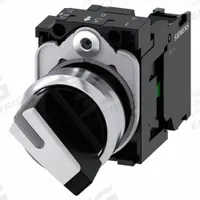 SIEMENS Selector Switch: 22 mm Panel Mounting Size, 2 Positions, Short Lever, 1NO (MPN 3SU11502BF601BA0). Key specifications — AC Contact Rating: 10 A @ 500 V; Action: Maintained/Maintained; Cam: No Cam Included; DC Contact Rating: 5 A @ 500 V; Hazardous Location Specification: Not Rated; Operator Head Material: Plastic; Operator Head Type: Short-Handled Knob; Operator Illumination: Illuminated.