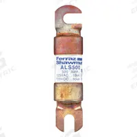 MERSEN Forklift Limiter Fuse: ALS Series, Bolt-On, Gen Purpose, 500 A, 125 V DC, Non-Indicating (MPN ALS500). Key specifications — Brand: MERSEN; Series: ALS.