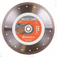 HUSQVARNA Diamond Saw Blade: Brick/Concrete/Granite/Marble/Masonry/Stone, 7 in Blade Dia., Wet/Dry (MPN Vari-Cut Turbo 7). Key specifications — attr1097734: Wet/Dry; attr1097738: Angle Grinder; attr1097751: HUSQVARNA.
