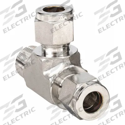 PARKER Compression Tee Fitting: 3/8 in OD x 3/8 in Pipe x 3/8 in OD Fitting Size - Double-Ferrule Stainless Steel Fittings