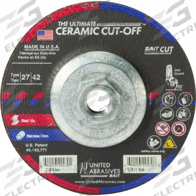 UNITED ABRASIVES-SAIT Abrasive Grinding Wheel: Type 27, 5" x 0.045" x 5/8"-11, Ceramic, 60 Grit - Cool-Cutting Cut-Off Wheels for Carbon & Stainless Steel