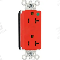 PASS & SEYMOUR Receptacle: Hospital Grade, Decorator Duplex, 5-20R, Red, 125V AC, 20 A (MPN PTTR26362HGRED). Key specifications — attr1367147: PASS & SEYMOUR.