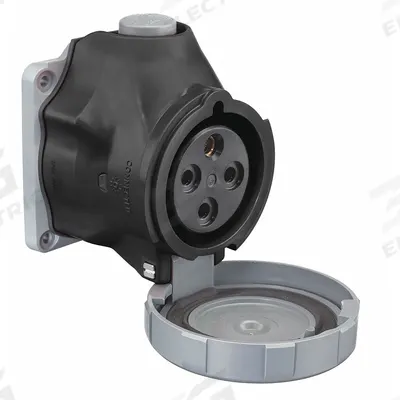 HUBBELL Pin and Sleeve Receptacle: Black, 600V AC, Three Phase, 60 A, 3 Pole, 4 Wire - Washdown-Rated Receptacles