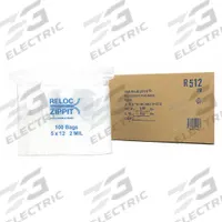 RELOC ZIPPIT Reclosable Bag: 2 mil Thick, 5 in Wd, 12 in Lg, Hang Hole Not Included, Box, 1,000 PK (MPN R512). Key specifications — With Hang Hole: Hang Hole Not Included; Brand: RELOC ZIPPIT; Package Configuration: Box.