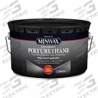 MINWAX Finish: Varnish, Interior, Oil, 2.5 gal Container Size, Wood, Satin, Clear, Clear (MPN 319120000). Key specifications — Brand: MINWAX; Transparency: Clear; Use Location: Interior; Sheen: Satin; Sub-Brand: Fast-Drying Polyurethane; Color: Clear; Resin Type: Polyurethane.