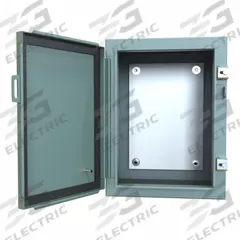 HAMMOND Electrical Enclosure: Steel, 16 in x 12 in x 10 in, NEMA 12/13, w/Panel, Solid Cover, Hinged (MPN 1418B10). Key specifications — Brand: HAMMOND; Closure Method: Clamps; Knockouts: Not Included.