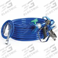 GRACO Spray Gun Kit: Airless, 4 in to 4 in, 1/4 in Air Inlet Size, Coatings/Lacquers/Paints/Stains (MPN 19Y490). Key specifications — Brand: GRACO; Air Inlet Type: NPSM; Compatible Fluid Type: Stains; Includes: 1/4 in x 50 ft BlueMax II Airless Hose; Material: Aluminum.