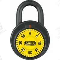 ABUS Combination Padlock: Dial Combo, Yellow, Steel, Std Shackle, Steel Shackle (MPN 78956). Key specifications — Dial Color: Yellow; Brand: ABUS.