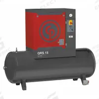 CHICAGO PNEUMATIC Rotary Screw Air Compressor: Horizontal, 15 hp, 49.2 cfm, 132 gal Tank (MPN QRS 15 HP). Key specifications — attr48606: Three; attr48593: 208 to 230V AC; attr48578: CHICAGO PNEUMATIC; attr110305: Not Included.