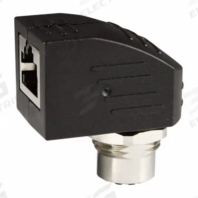 FINECABLES Adapter: M12 Female x RJ45 Right Angle, Nickel Plated Brass, IP67, M12 Female - M12 Jack to RJ45 Jack Panel Feed-Through Adapters