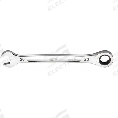 MILWAUKEE Ratcheting Combination Wrench: Chrome Vanadium Steel, Chrome, 20 mm Head Size - Metric 12-Point Ratcheting Combination Wrenches