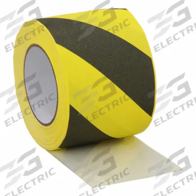 PROTAPES Gaffer's Tape: 4 in Wd, 30 yd Lg, 11 mil Thick, Black/Yellow, Cloth - Residue-Free Cable Path Gaffer's Tape