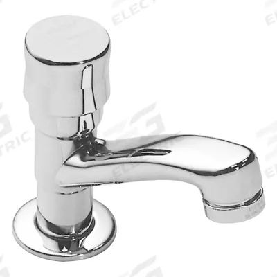 SYMMONS Low Arc Bathroom Faucet: S-71, Single-Post, Cast Brass, Chrome Finish - Single-Post Push-Button Metering Bathroom Faucets
