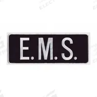 HEROS PRIDE Embroidered Patch: E. M. S., 11 in x 4 in, Blue/White, Plastic, Sew-On, Back (MPN 10075). Key specifications — attr1074238: Sew-On; attr188498: 11 in x 4 in; attr188499: White; attr188500: Plastic; attr188503: E. M. S.; attr193746: HEROS PRIDE.