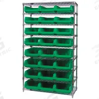 QUANTUM STORAGE SYSTEMS Bin Shelving: 42 in x 18 in x 74 in, 1 Sided, 18 Bins, Open, Gray, 7 Shelves (MPN WR7-532GN). Key specifications — Includes Bins: Yes; Bin Material: Polypropylene; Frame Color: Silver; Bin HxWxD: (18) 7-7/8 in x 12-3/8 in x 19-3/4 in; Frame Material: Steel; Bin Color: Gray; Bin Style: Hang and Stack; Brand: QUANTUM STORAGE SYSTEMS.