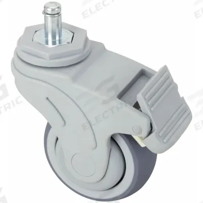 APPROVED VENDOR Stem Caster: Swivel, Total Lock, 3 in Wheel Dia., 1 1/4 in Wheel Wd, Rubber - Maintenance-Free Friction-Ring Stem Casters for Medical Equipment
