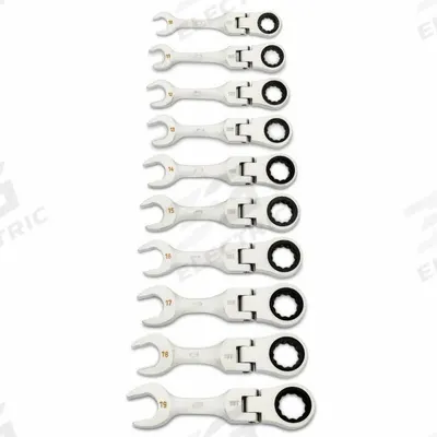 GEARWRENCH Combination Wrench Set: Alloy Steel, Full Polish Chrome, 10 Tools - Metric 12-Point Ratcheting Combination Wrench Sets