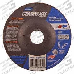 NORTON Cut-Off & Grinding Wheel: Type 27, 4 1/2" x 1/8" x 7/8", Aluminum Oxide, 24 Grit, Gemini XXL (MPN 66253370271). Key specifications — Series: Gemini XXL; Brand: NORTON.