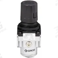 GROZ Compressed Air Regulator: Aluminum, 3/8 in NPT, 88 cfm, 7 psi to 145 psi, Knob (MPN R14924). Key specifications — attr111664: No; attr111400: Intermediate Duty; attr111627: GROZ.