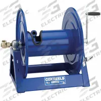 COXREELS Hand Crank Hose Reel: 100 ft (3/4 in I.D.), 17 5/8 in L x 17 3/8 in W x 18 3/4 in H, Brass (MPN 1125-5-100). Key specifications — Hose Capacity: 100 ft (3/4 in I.D.); Overall Dimensions: 17-5/8 in L x 17-3/8 in W x 18-3/4 in H; Seal Material: Nitrile; Reel Color: Blue; Swivel Material: Brass; Brand: COXREELS.