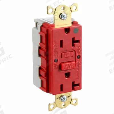 HUBBELL GFCI Receptacle: Hospital Grade Fed. Spec., Decorator Duplex, 5-20R, Red, GFCI - General Purpose Receptacles